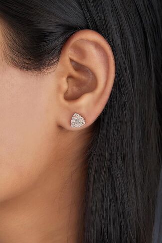 Diamond Earrings Stud For Women And Men’s - 14k Gold Plated Earrings - D/VVS1 Simulated Diamond Halo Stud Earrings For Men And Women - Hypoallergenic 925 Sterling Silver Earrings - In Rose Gold, White Gold And Yellow Gold (Trillion Diamond, White Gold) in Saudi Arabia