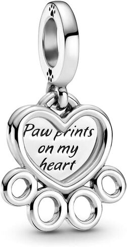 Heart and Paw Prints Dangle Charms 925 Sterling Silver Pendants for Bracelets in Saudi Arabia