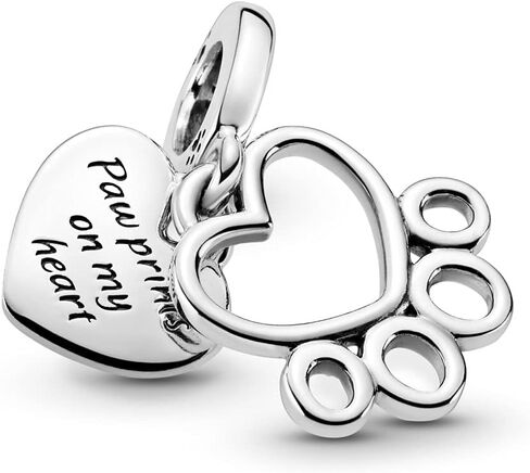 Heart and Paw Prints Dangle Charms 925 Sterling Silver Pendants for Bracelets in Saudi Arabia