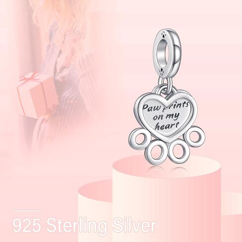 Heart and Paw Prints Dangle Charms 925 Sterling Silver Pendants for Bracelets in Saudi Arabia