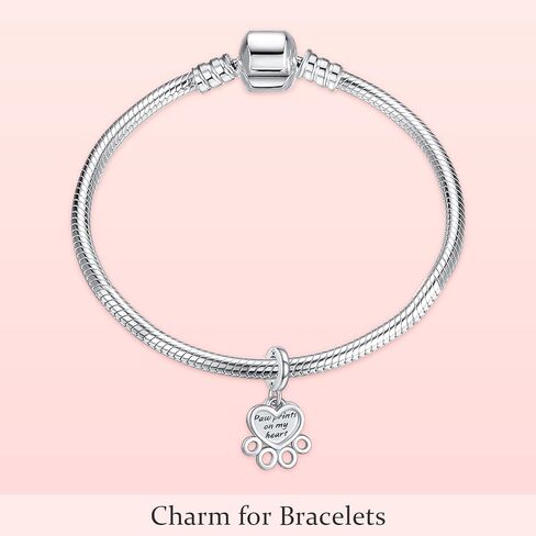 Heart and Paw Prints Dangle Charms 925 Sterling Silver Pendants for Bracelets in Saudi Arabia