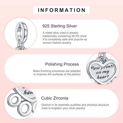 Heart and Paw Prints Dangle Charms 925 Sterling Silver Pendants for Bracelets in Saudi Arabia