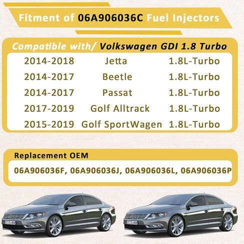 مجموعة من 4 محاقن وقود TFSI-Turbo 1.8L، متوافقة مع/VW 1.8 Jetta Golf Passat Beetle 2014-2018 |OE#06A906036C| in Saudi Arabia