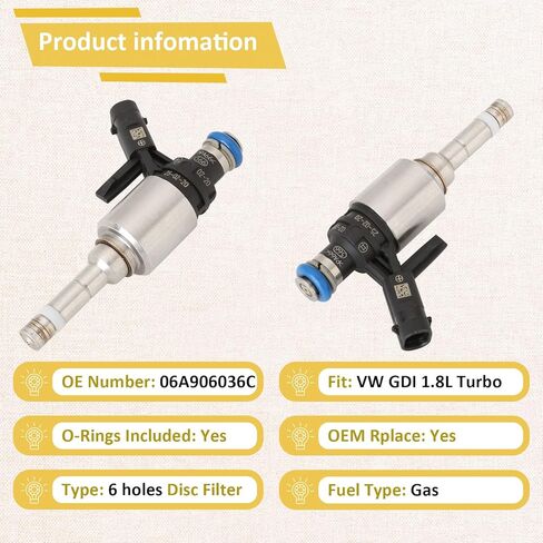 مجموعة من 4 محاقن وقود TFSI-Turbo 1.8L، متوافقة مع/VW 1.8 Jetta Golf Passat Beetle 2014-2018 |OE#06A906036C| in Saudi Arabia