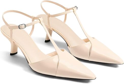 Coutgo Womens Low Kitten Heels Closed Pointed Toe Cutout T-Strap Pumps Wedding Prom Dress Shoes in Saudi Arabia