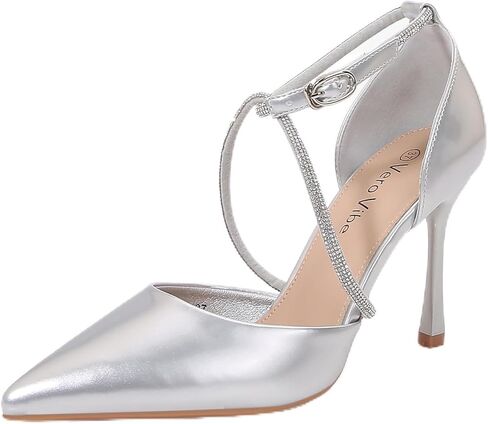 Women's Pointed Toe Stiletto, Ankle Strap Heel with Sparkling Crossband Detail, Adjustable Buckle in Saudi Arabia