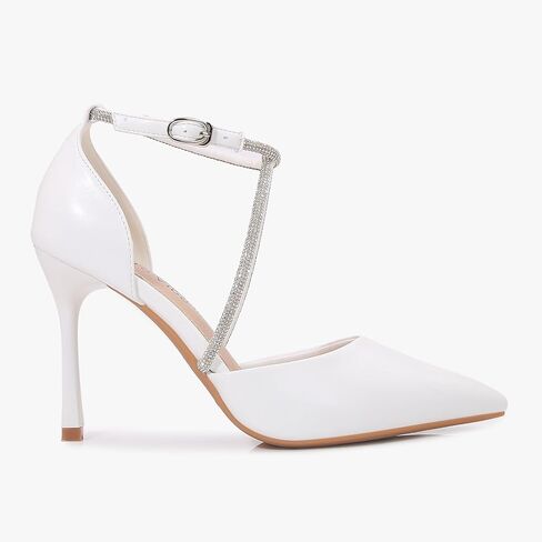 Women's Pointed Toe Stiletto, Ankle Strap Heel with Sparkling Crossband Detail, Adjustable Buckle in Saudi Arabia