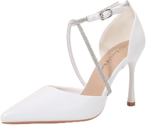 Women's Pointed Toe Stiletto, Ankle Strap Heel with Sparkling Crossband Detail, Adjustable Buckle in Saudi Arabia