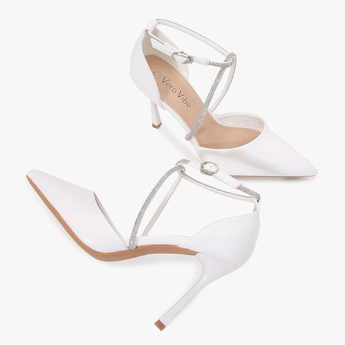 Women's Pointed Toe Stiletto, Ankle Strap Heel with Sparkling Crossband Detail, Adjustable Buckle in Saudi Arabia