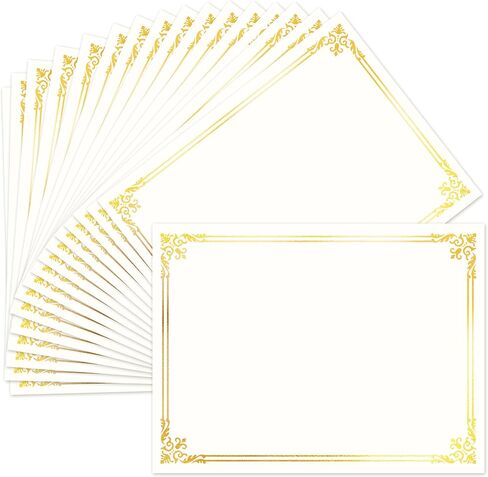 50 ورقة من ورق شهادة الحدود من رقائق الذهب، مقاس حرف 8.5 × 11 بوصة، للطباعة، ورق الدبلوم، والجائزة، وورق بطاقات المستندات، ومتوافق مع الطابعة النافثة للحبر in Kuwait