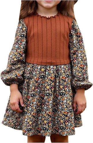 SOLY HUX Toddler Girl's Fall Floral Dress Long Sleeve A Line Cute Casual Short Dresses in Saudi Arabia