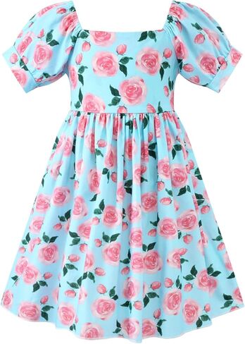 Girls' Pure Cotton Square Neck Dress, Casual Style, Suitable for Children Aged 2-8 Years Old in Saudi Arabia