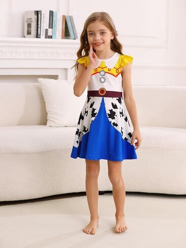 Girls Cow Dress Princess Flutter Sleeve Dresses Kids Cowgirl Outfit in Saudi Arabia