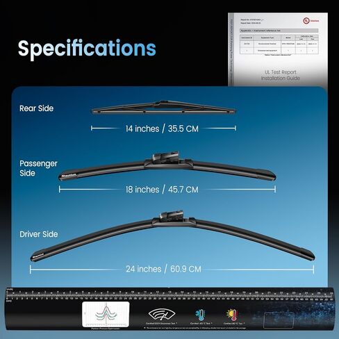 Pack of 3 Wiper Blades 24"+18"+14"; Lab Tested 500K Endurance & High/Low Temp; Optimized Pressure; Specific for Mazda CX-5 (2017-2025), Mazda CX-9 (2016-2023) in Saudi Arabia