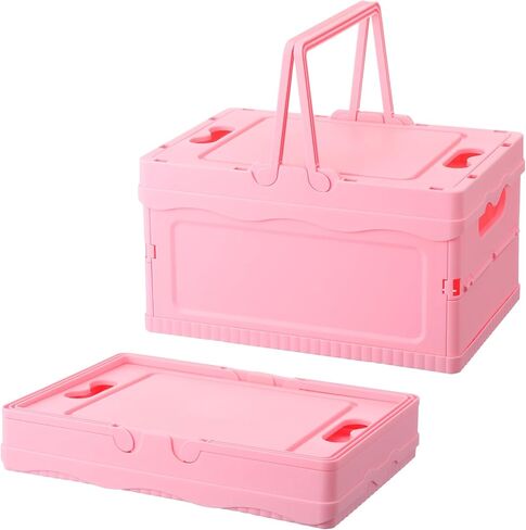 4 Pcs Pink,Greem,Blue,Yellow Pastel Plastic Storage Bin with Lid and Handle Cute Collapsible Storage Crates Foldable Plastic Baskets Stackable Bins for Home Kitchen Office Bathroom Picnic in Saudi Arabia