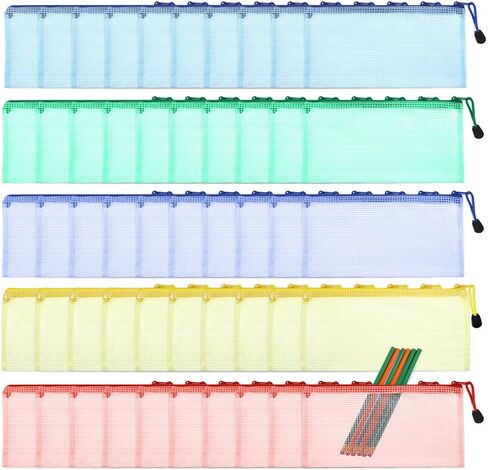 50 Pack Plastic Mesh Zipper Pouch, 5 Colors (8.85 x 4.52 inches) Plastic Zipper Pouches for Organizing Documents, Cosmetics, Office Supplies and Travel Storage Essentials in Saudi Arabia