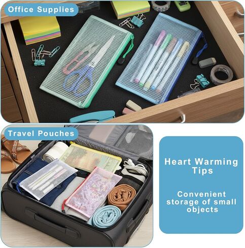 50 Pack Plastic Mesh Zipper Pouch, 5 Colors (8.85 x 4.52 inches) Plastic Zipper Pouches for Organizing Documents, Cosmetics, Office Supplies and Travel Storage Essentials in Saudi Arabia