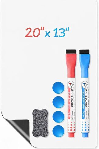 Magnetic Whiteboard for Fridge, 20" x 13" Dry Erase Board Set with Markers & Eraser, Strong Magnet & Stain-Resistant Surface, Fridge Calendar for Notes, Grocery List, Meal Planning & Family Schedule in Saudi Arabia