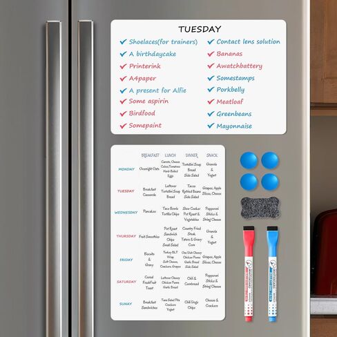Magnetic Whiteboard for Fridge, 20" x 13" Dry Erase Board Set with Markers & Eraser, Strong Magnet & Stain-Resistant Surface, Fridge Calendar for Notes, Grocery List, Meal Planning & Family Schedule in Saudi Arabia