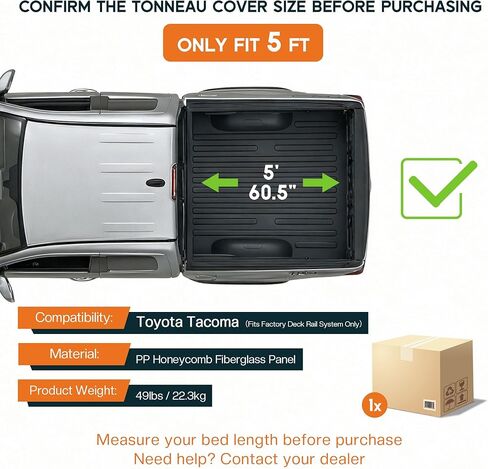 Albott 5 FT FRP غطاء سرير شاحنة صلب ثلاثي الطي لغطاء سرير Toyota Tacoma 2016-2026 للشاحنات (يناسب فقط الموديلات مع نظام السكك الحديدية على سطح المصنع) in Kuwait