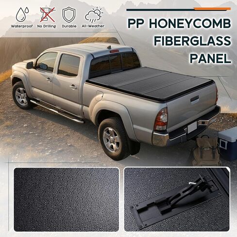 Albott 5 FT FRP غطاء سرير شاحنة صلب ثلاثي الطي لغطاء سرير Toyota Tacoma 2016-2026 للشاحنات (يناسب فقط الموديلات مع نظام السكك الحديدية على سطح المصنع) in Kuwait