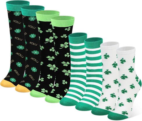 Tarpop 6 Pairs Saint Patrick's Day Socks Shamrock Cotton Unisex Funny Saint Patrick's Day Socks Gifts for Men's Women(Shamrock) in Saudi Arabia
