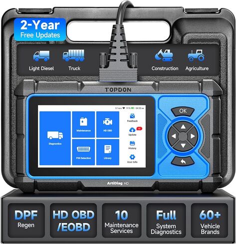 TOPDON ArtiDiag HD Heavy Duty Truck Scanner, Diesel Diagnostic Tool, Full System Truck Scanner for Cummins Detroit MaxxForce, 10 Reset Service, DPF Regen, Speed Limit Adjust Reset, 2 Years Free Update in Saudi Arabia