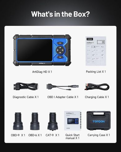TOPDON ArtiDiag HD Heavy Duty Truck Scanner, Diesel Diagnostic Tool, Full System Truck Scanner for Cummins Detroit MaxxForce, 10 Reset Service, DPF Regen, Speed Limit Adjust Reset, 2 Years Free Update in Saudi Arabia