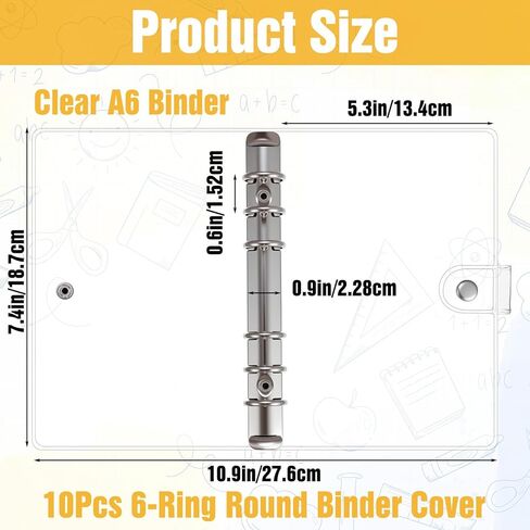 10 Pack A6 6 Ring Binder, Clear 6 Ring Binder A6, Soft PVC Transparent Cover with Metal Rings, for Refillable Notebooks School Office Meeting Supplies (5.3 x 7.4 Inches) in Kuwait