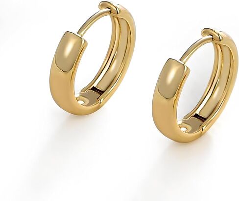 14K Gold Plated Hoop Earrings for Women, Small Huggie Hoop Earrings, Dainty Minimalist Gold Hoops, Huggie Earring Chunky Classic Circula, Hypoallergenic Lightweight Gold Earrings. in Saudi Arabia