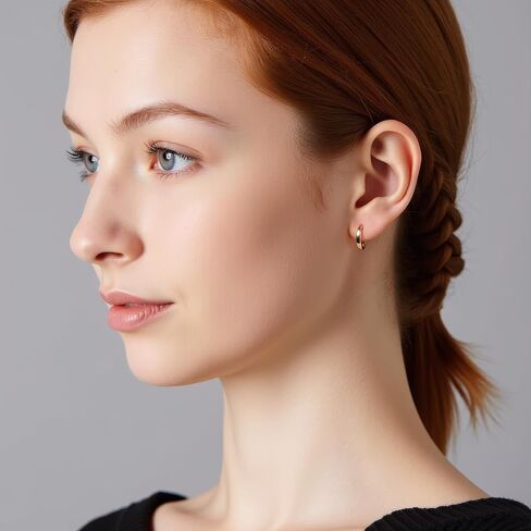 14K Gold Plated Hoop Earrings for Women, Small Huggie Hoop Earrings, Dainty Minimalist Gold Hoops, Huggie Earring Chunky Classic Circula, Hypoallergenic Lightweight Gold Earrings. in Saudi Arabia