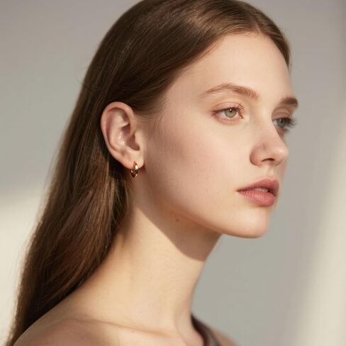 14K Gold Plated Hoop Earrings for Women, Small Huggie Hoop Earrings, Dainty Minimalist Gold Hoops, Huggie Earring Chunky Classic Circula, Hypoallergenic Lightweight Gold Earrings. in Saudi Arabia