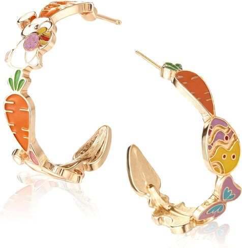 Kigeli Easter Hoop Earrings for Women Cute Large Easter Enamel Hoop Earrings Gift Spring Holiday Theme Jewelry Rabbits Eggs Carrots Butterflies Jewelry Gift for Women Outfits Accessories Party Favors in Saudi Arabia