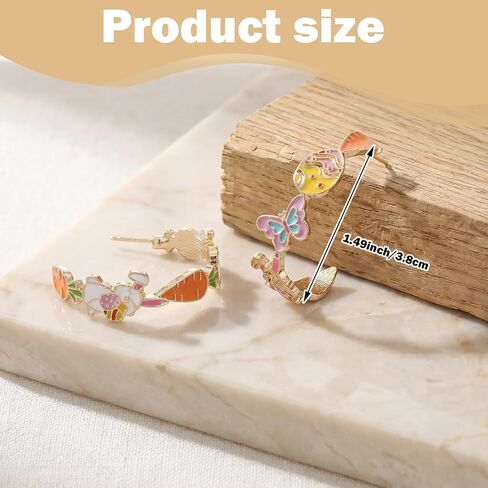 Kigeli Easter Hoop Earrings for Women Cute Large Easter Enamel Hoop Earrings Gift Spring Holiday Theme Jewelry Rabbits Eggs Carrots Butterflies Jewelry Gift for Women Outfits Accessories Party Favors in Saudi Arabia