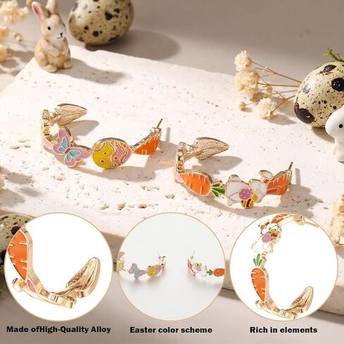 Kigeli Easter Hoop Earrings for Women Cute Large Easter Enamel Hoop Earrings Gift Spring Holiday Theme Jewelry Rabbits Eggs Carrots Butterflies Jewelry Gift for Women Outfits Accessories Party Favors in Saudi Arabia