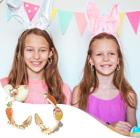 Kigeli Easter Hoop Earrings for Women Cute Large Easter Enamel Hoop Earrings Gift Spring Holiday Theme Jewelry Rabbits Eggs Carrots Butterflies Jewelry Gift for Women Outfits Accessories Party Favors in Saudi Arabia