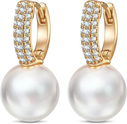 12MM Sterling Silver Pearl Earrings, Created with Swarovski® Pearls, 14K Gold Plated Hoop, Jewelry Gift Anniversary, Birthday, Valentine’s Day Wedding Something New in Saudi Arabia