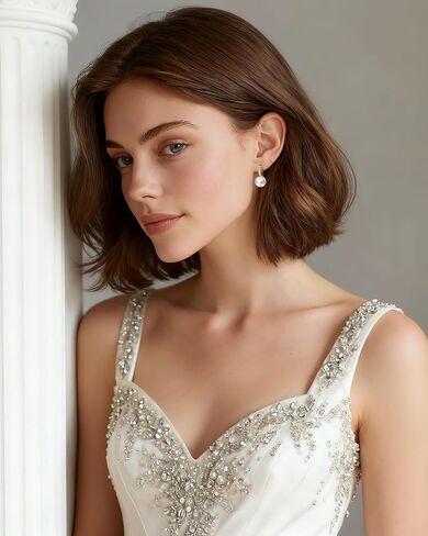 12MM Sterling Silver Pearl Earrings, Created with Swarovski® Pearls, 14K Gold Plated Hoop, Jewelry Gift Anniversary, Birthday, Valentine’s Day Wedding Something New in Saudi Arabia