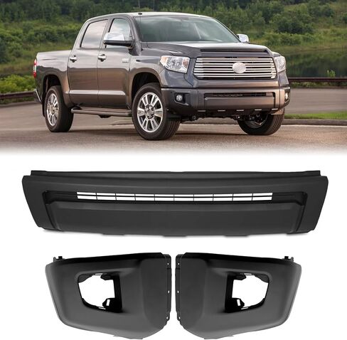 Bewild Fit لـ 2014-2021 Toyota Tundra غطاء المصد الأمامي لوحة اللفافة مع شبكة + غطاء نهاية جانبية للنماذج بدون نظام مساعدة الحديقة قطع غيار سوداء غير لامعة in Saudi Arabia