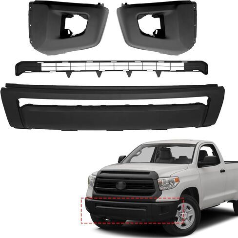 Bewild Fit لـ 2014-2021 Toyota Tundra غطاء المصد الأمامي لوحة اللفافة مع شبكة + غطاء نهاية جانبية للنماذج بدون نظام مساعدة الحديقة قطع غيار سوداء غير لامعة in Saudi Arabia