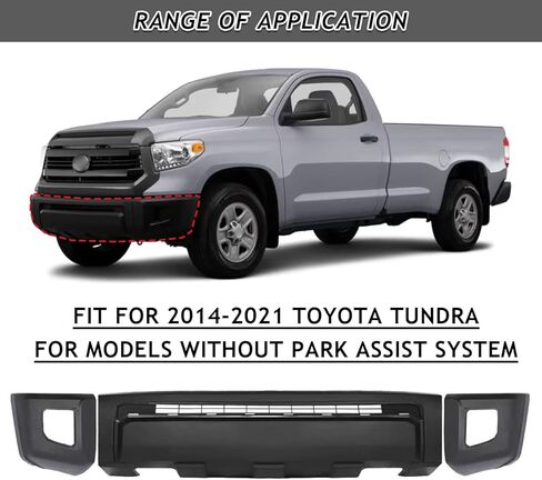 Bewild Fit لـ 2014-2021 Toyota Tundra غطاء المصد الأمامي لوحة اللفافة مع شبكة + غطاء نهاية جانبية للنماذج بدون نظام مساعدة الحديقة قطع غيار سوداء غير لامعة in Saudi Arabia