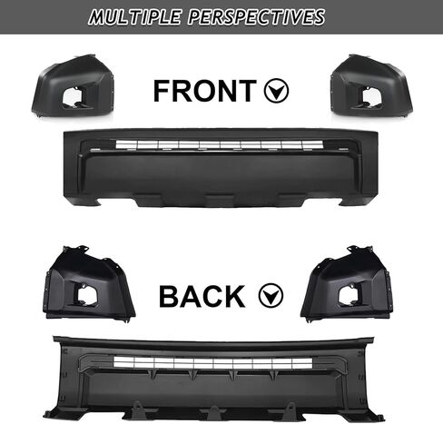 Bewild Fit لـ 2014-2021 Toyota Tundra غطاء المصد الأمامي لوحة اللفافة مع شبكة + غطاء نهاية جانبية للنماذج بدون نظام مساعدة الحديقة قطع غيار سوداء غير لامعة in Saudi Arabia