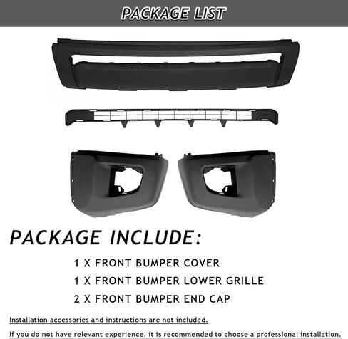 Bewild Fit لـ 2014-2021 Toyota Tundra غطاء المصد الأمامي لوحة اللفافة مع شبكة + غطاء نهاية جانبية للنماذج بدون نظام مساعدة الحديقة قطع غيار سوداء غير لامعة in Saudi Arabia