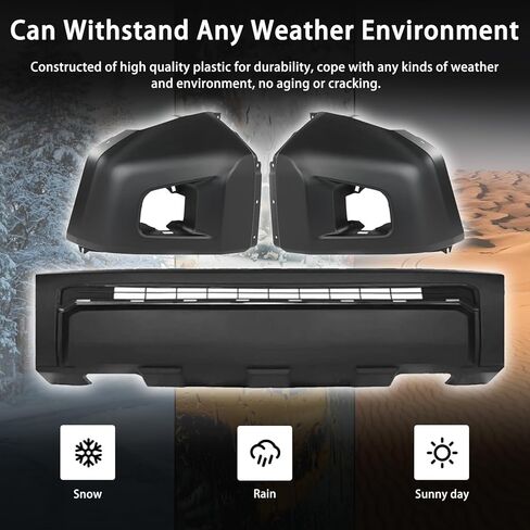 Bewild Fit لـ 2014-2021 Toyota Tundra غطاء المصد الأمامي لوحة اللفافة مع شبكة + غطاء نهاية جانبية للنماذج بدون نظام مساعدة الحديقة قطع غيار سوداء غير لامعة in Saudi Arabia