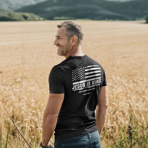 Hold Fast Mens T-Shirt - Jesus is King Flag - Black in Kuwait
