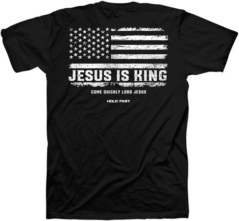Hold Fast Mens T-Shirt - Jesus is King Flag - Black in Kuwait