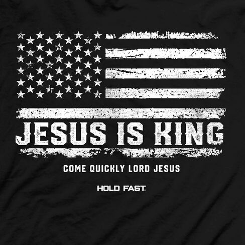 Hold Fast Mens T-Shirt - Jesus is King Flag - Black in Kuwait