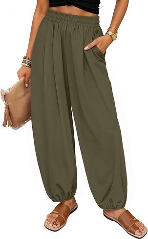 ZESICA Women's High Waisted Wide Leg Palazzo Pants 2026 Summer Lounge Pant Beach Travel Vacation Trousers Outfits in Saudi Arabia