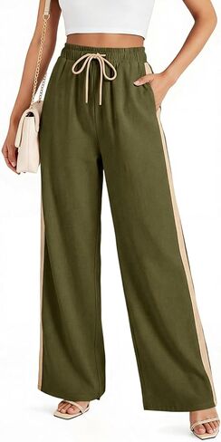 smawell Women's Linen Casual Pants Summer Wide Leg Beach Trousers for Women Elastic Waist in Saudi Arabia