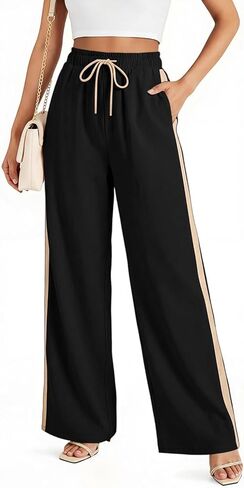 smawell Women's Linen Casual Pants Summer Wide Leg Beach Trousers for Women Elastic Waist in Saudi Arabia